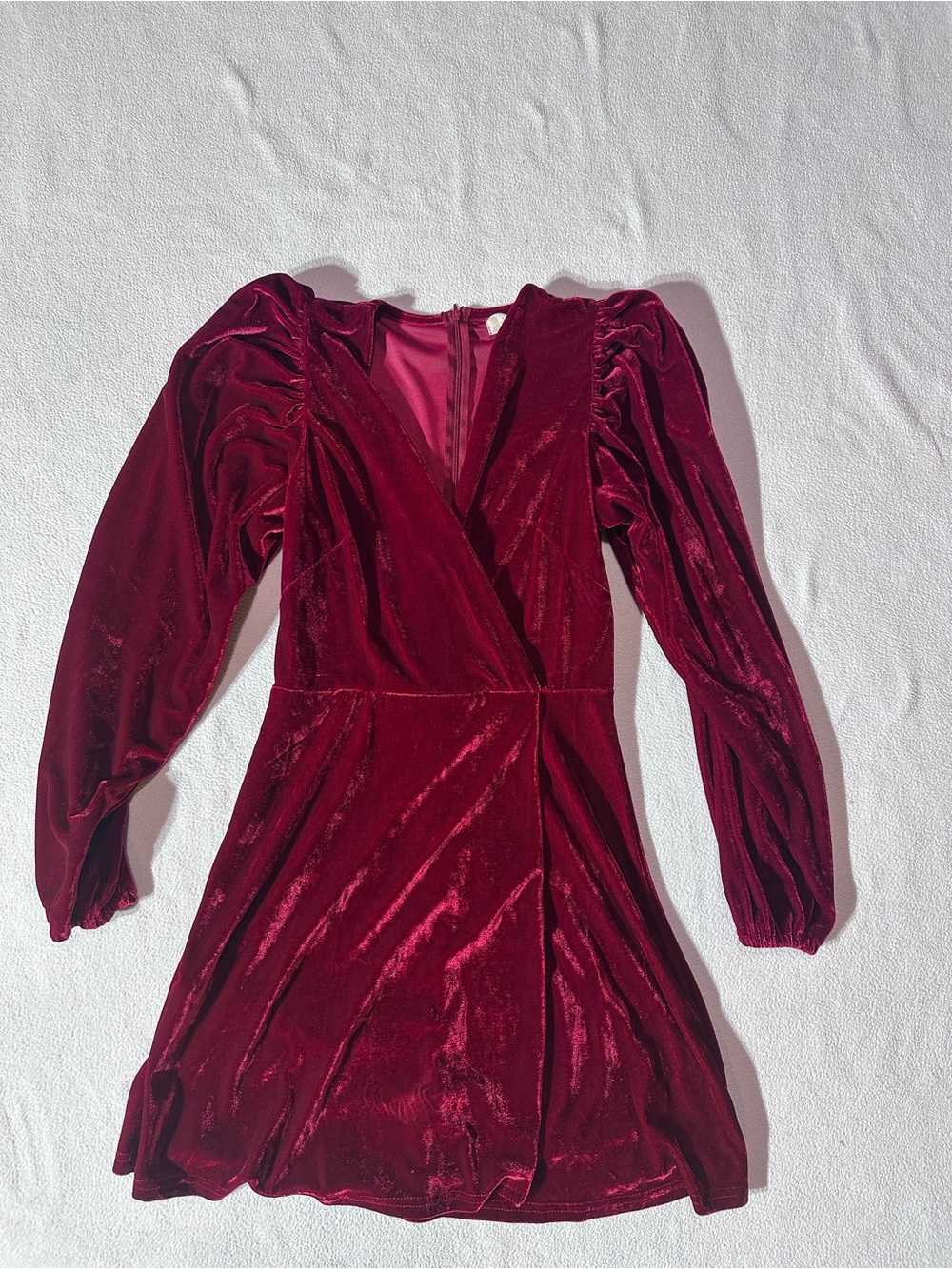 Altar’d Stare Velvet Long-Sleeve Wrap Mini Dress in Burgundy